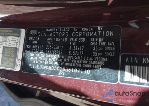 2016 Kia Sedona Lx z USA, uszkodzony, nr VIN KNDMB5C18G6107110